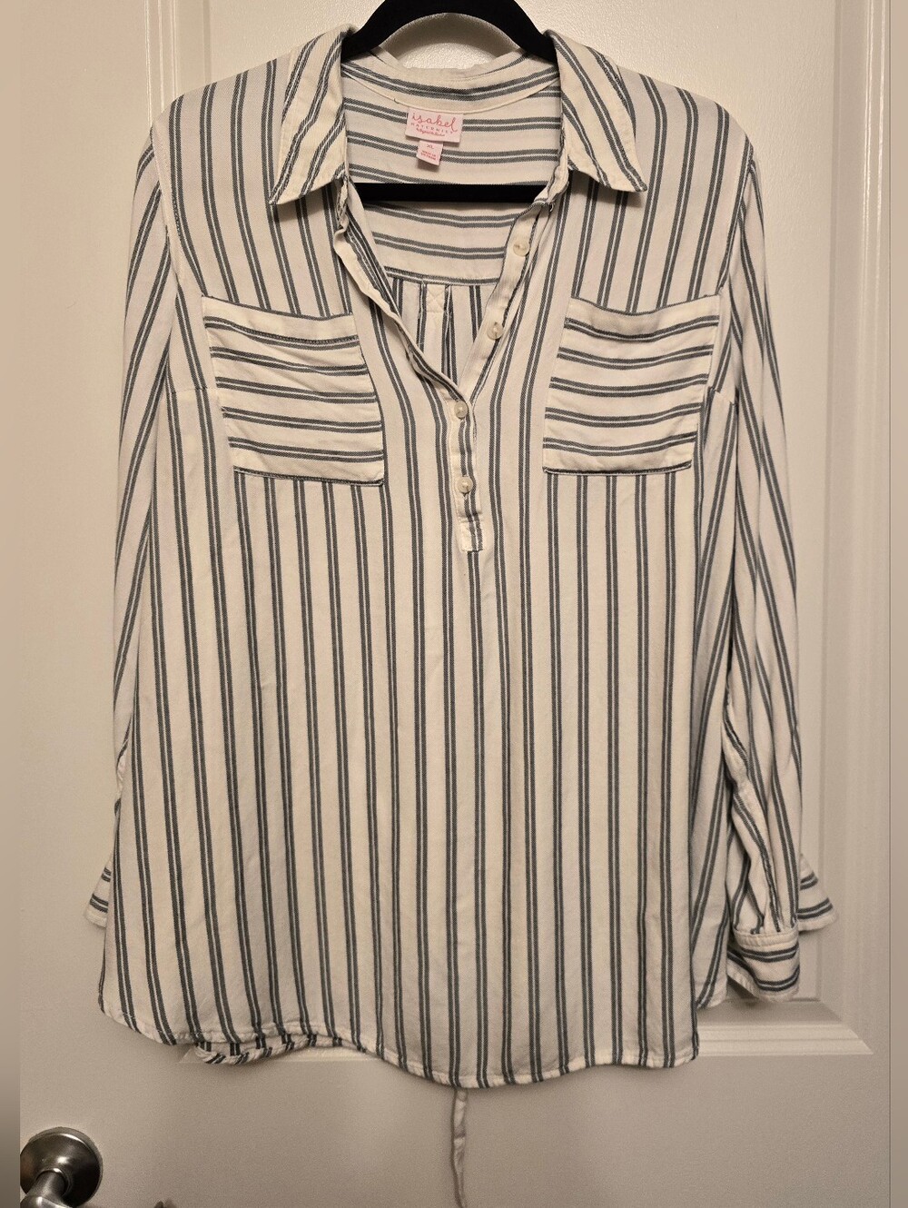 Isabel Maternity Striped Blouse White With Blue Stripes Size XL